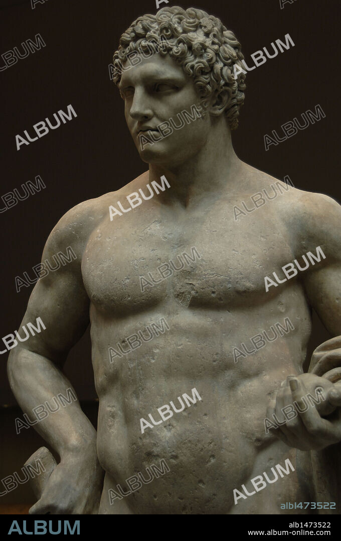 Roman Art. Marble statue of a youthful Hercules. Early Imperial, Flavian. (68-98). Restored in the seventeenth century. Metropolitan Museum of Art. New York. United States.
