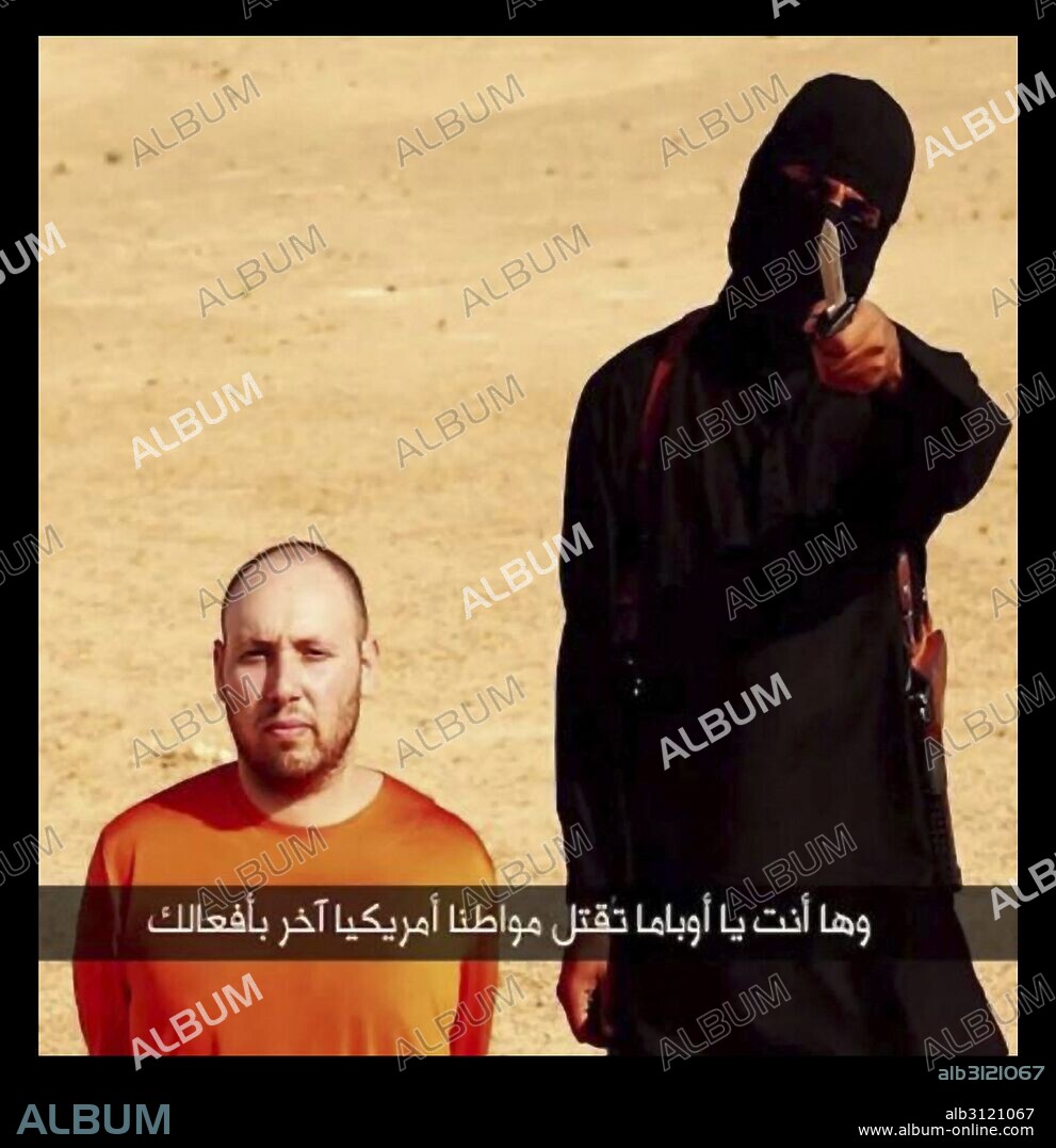 Execution of Steven Sotloff (1983 – 2014) by Jihadi John of ISIS. In August 2013, Sotloff was kidnapped in Aleppo, Syria, and held captive by militants from the Islamic State of Iraq and the Levant. Jihadi John (Mohammed Emwazi, born August 1988) a British man who is thought to be the person seen in several videos produced by the Islamic extremist group ISIL showing the beheadings of a number of captives in 2014 and 2015.