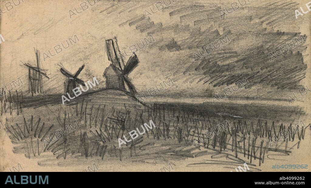 VINCENT VAN GOGH. Windmills at Montmartre. Date: February-June 1886, Paris. Dimensions: 10.9 cm x 19.8 cm.