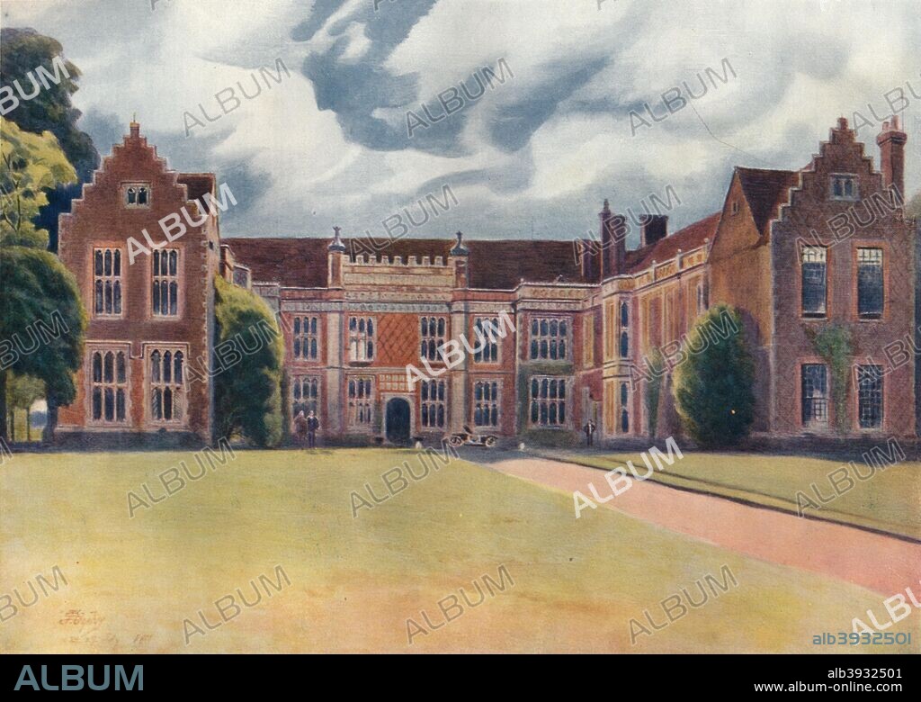'Sutton Place', 1911, (1914). Sutton Place, Guildford, Surrey is a Grade I listed Tudor manor house built c1525 by Sir Richard Weston (d1541), courtier of Henry VIII. Sutton Manor, within which the Tudor mansion is situated, appears in Domesday Book of 1086 as Sudtone. Former home of Jean Paul Getty (1892-1976) named in the 1966 Guinness Book of Records as the world's richest private citizen. From A Pilgrimage In Surrey, Vol. 1, by James S. Ogilvy. [George Routledge & Sons Limited, London, 1914].