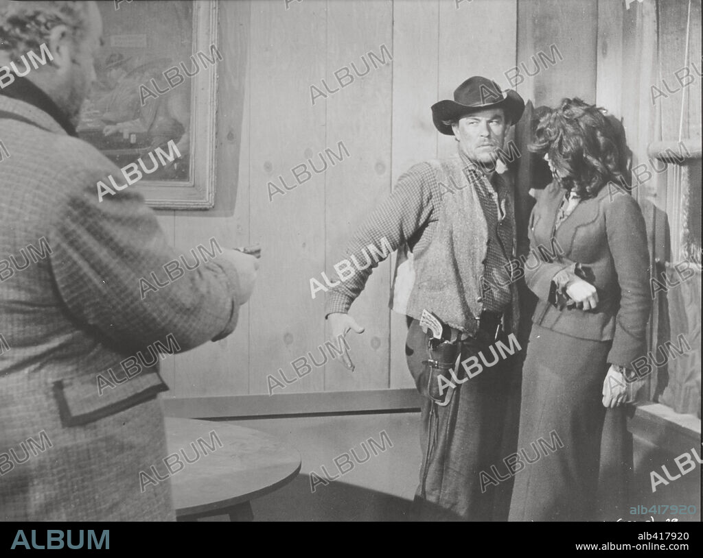 ANITA LOUISE, BURL IVES and JACK LAMBERT in DAY OF THE OUTLAW, 1959, directed by ANDRE DE TOTH. Copyright SECURITY PICTURES, INC.