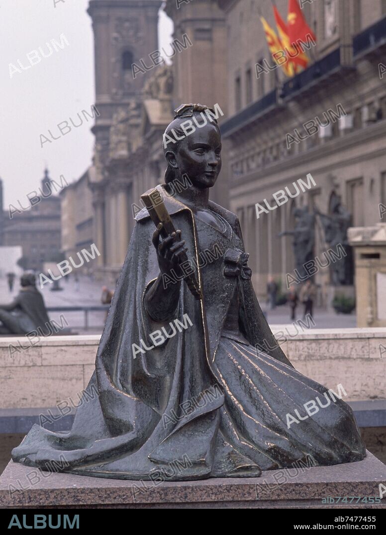 FEDERICO MARES (1893-1991). PLAZA DEL PILAR DE ZARAGOZA - DETALLE DEL MONUMENTO A GOYA - ESCULTURA DE UNA MAJA - SIGLO XX.