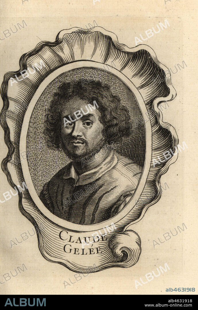 Portrait of Claude Lorrain, French Baroque painter, etcher and draftsman 1600-1682. Claude Gelee. Copperplate engraving after a self portrait by Claude Lorrain from Antoine-Joseph Dezallier dArgenvilles Abrege de la vie des plus fameux peintres, Lives of the most Famous Artists, de Bure lAine, Paris, 1762.