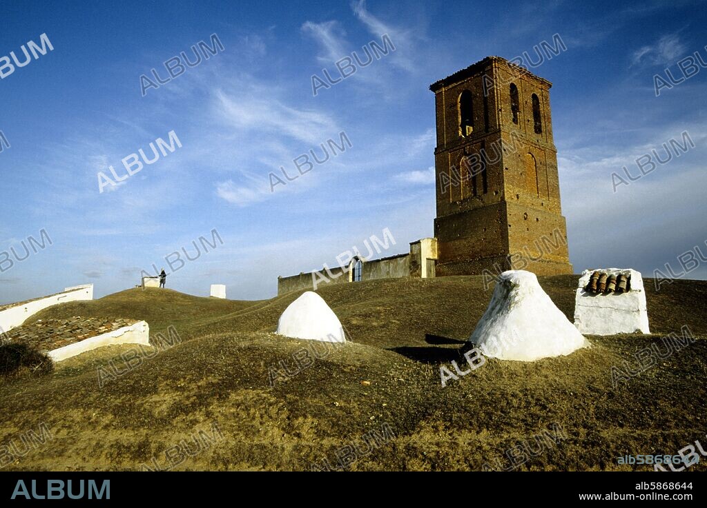 Quintanilla de la Cueza; cementerio y respiraderos de bodegas;  Camino de Santiago (53).
