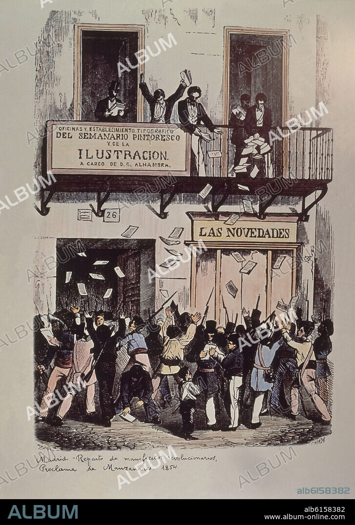 MADRID-REPARTO DE MANIFIESTOS REVOLUCIONARIOS EL 7 DE JULIO DE 1854- CANOVAS PROMETIA REFORMAS DEMOCRATICAS PARA EL PUEBLO.