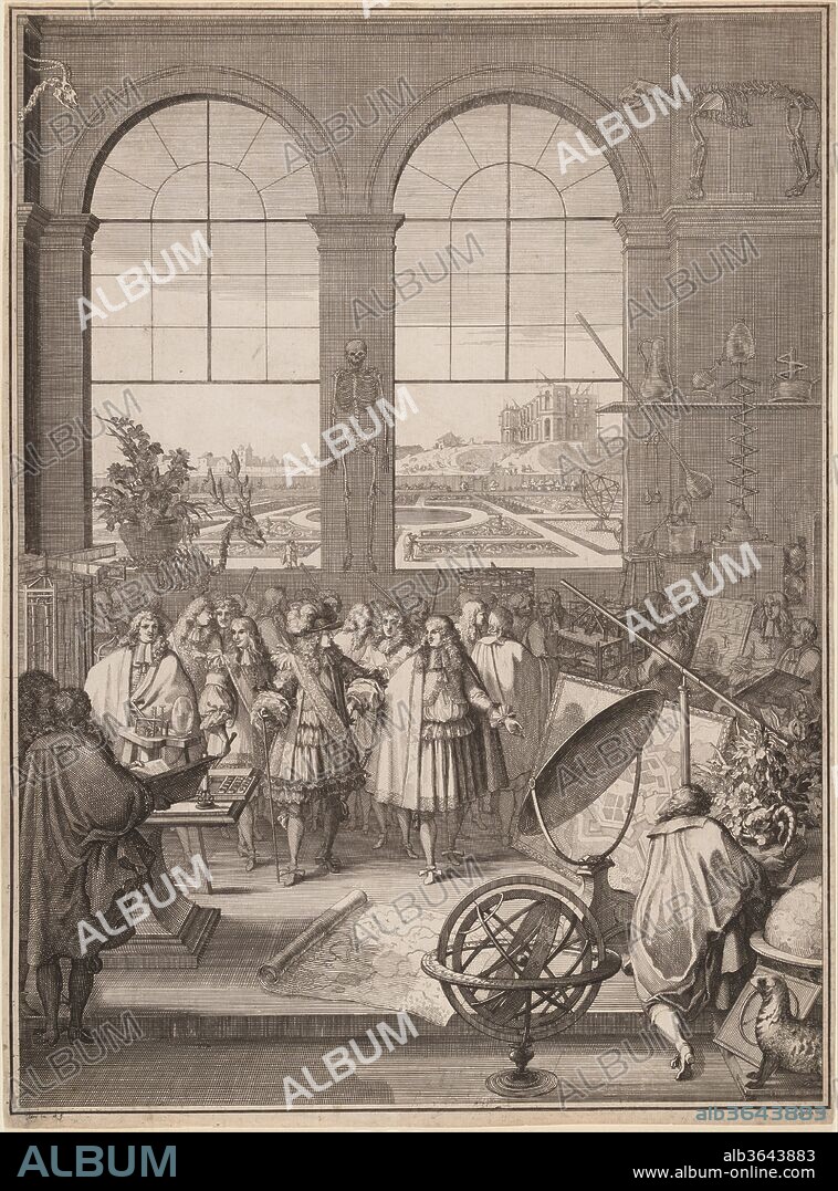 SÉBASTIEN LECLERC I. Louis XIV Visiting the Royal Academy of Sciences. Artist: Sébastien Leclerc I (French, Metz 1637-1714 Paris). Dimensions: sheet: 16 1/2 x 12 1/8 in. (41.9 x 30.8 cm). Date: 1671.