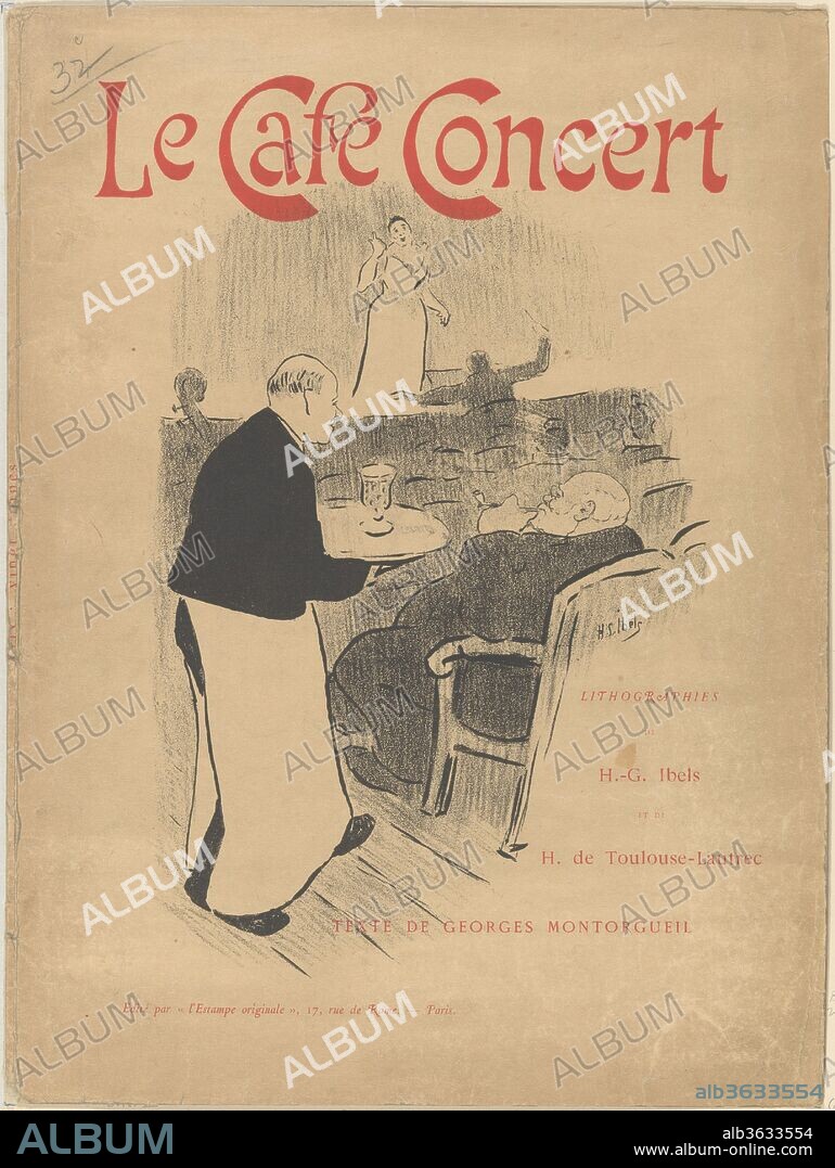 Cover and Title of the portfolio: Le Café Concert ; Lithographies de H.-G Ibels et de H. de Toulouse-Lautrec; Texte de Georges Montorgueil. Artist: Henri-Gabriel Ibels (French, Paris 1867-1936 Paris); co-illustrator Henri de Toulouse-Lautrec (French, Albi 1864-1901 Saint-André-du-Bois). Author: Text by Georges Montorgueil (French, 1857-1933). Dimensions: sheet: 17 1/2 x 26 in. (44.5 x 66 cm) folded in half. Publisher: l'Estampe Originale. Series/Portfolio: Le Café Concert. Date: 1893.