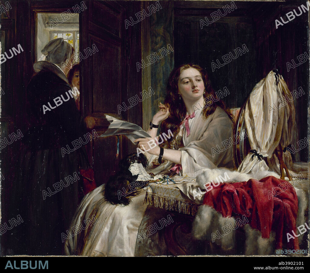JOHN CALLCOTT HORSLEY. The Morning of St Valentine. Date/Period: 1865. Painting. Oil on canvas. Height: 383 mm (15.07 in); Width: 458 mm (18.03 in).