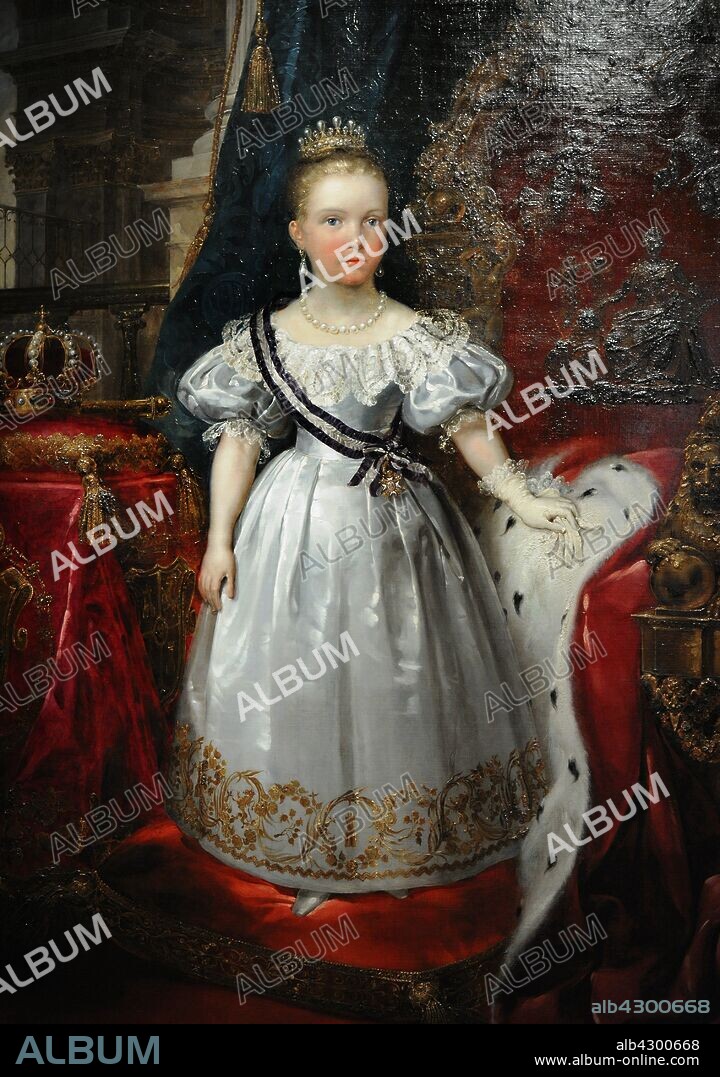 Isabel II (1830-1904). Reina de España. Isabel II niña. Retrato por Carlos Luís de Ribera y Fieve (1815-1891), 1836. Óleo sobre lienzo, 159 x 108 cm. Museo del Romanticismo. Madrid. España. (Depósito del Museo del Prado) .