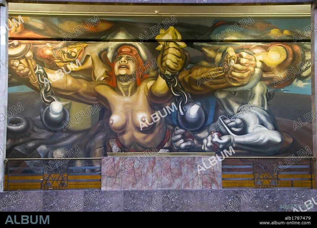 Mural of David Alfaro Siqueiros(1896-1974),New Democracy(1946).Palacio de Bellas Artes(Palace of Fine Arts) 1904-1934.Mexico city. .