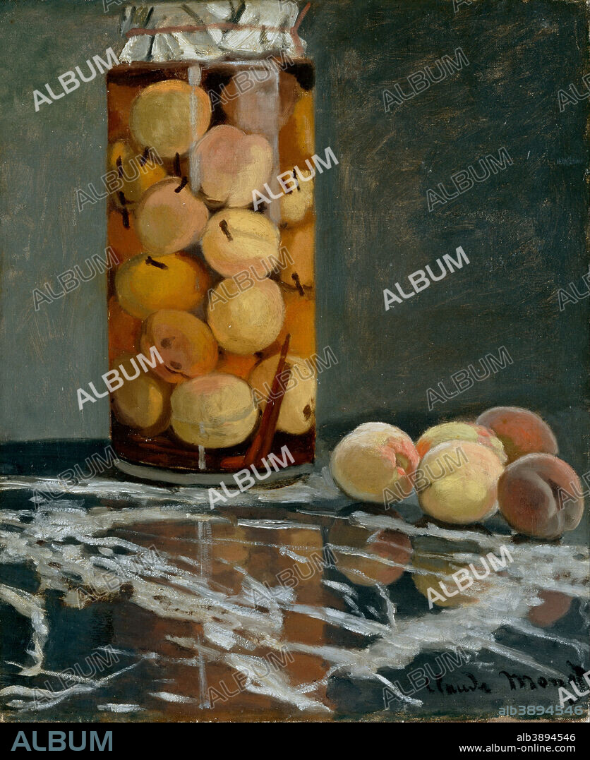 CLAUDE MONET. Jar of Peaches. Date/Period: Ca. 1866. Painting. Oil on canvas. Height: 555 mm (21.85 in); Width: 460 mm (18.11 in).