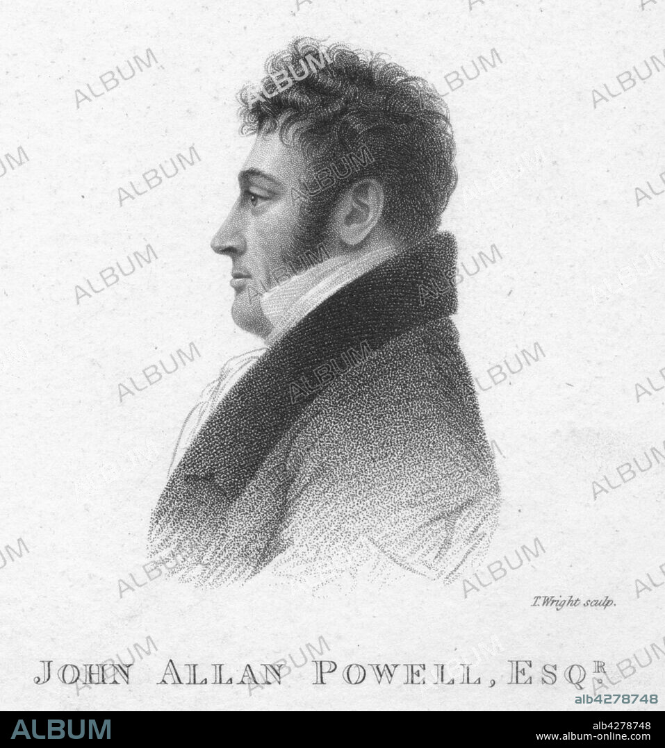 T WRIGHT. 'John Allan Powell, Esq.', c1820. Portrait of British solicitor John Allan Powell (c1781-1859). From an album containing portraits and satirical caricatures related to the trial of Queen Caroline (1768-1821, also known as Caroline of Brunswick, consort of King George IV) in 1820.