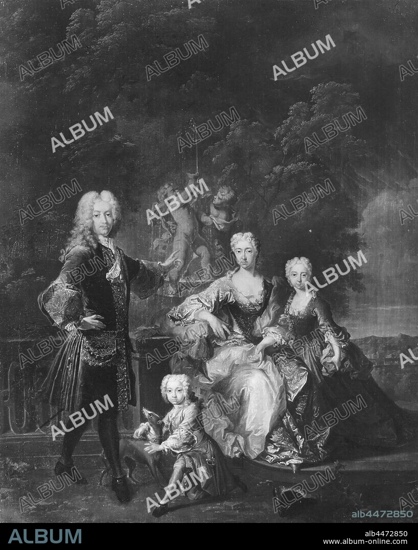 Attributed to Franz Joseph Winder, Charles VII, Maria Antonia Walpurgis, Maximilian III Joseph and Maria Amalia, Charles VII Albert, 1697-1745, Curator of Bavaria German-Roman Emperor with family, painting, oil on canvas, Framed, Height, 102.5 cm (40.3 inches), Width, 84 cm (33 inches), Depth, 5 cm (1.9 inches).