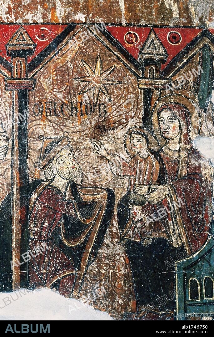 Romanesque art. Spain. 13th century. Frontal of the altar of Iguacel. Polychrome panel painting. Epiphany. It comes from the Church of the Monastery of Santa Maria de Iguacel. Aragon. Diocesan Museum of Lleida. Catalonia.