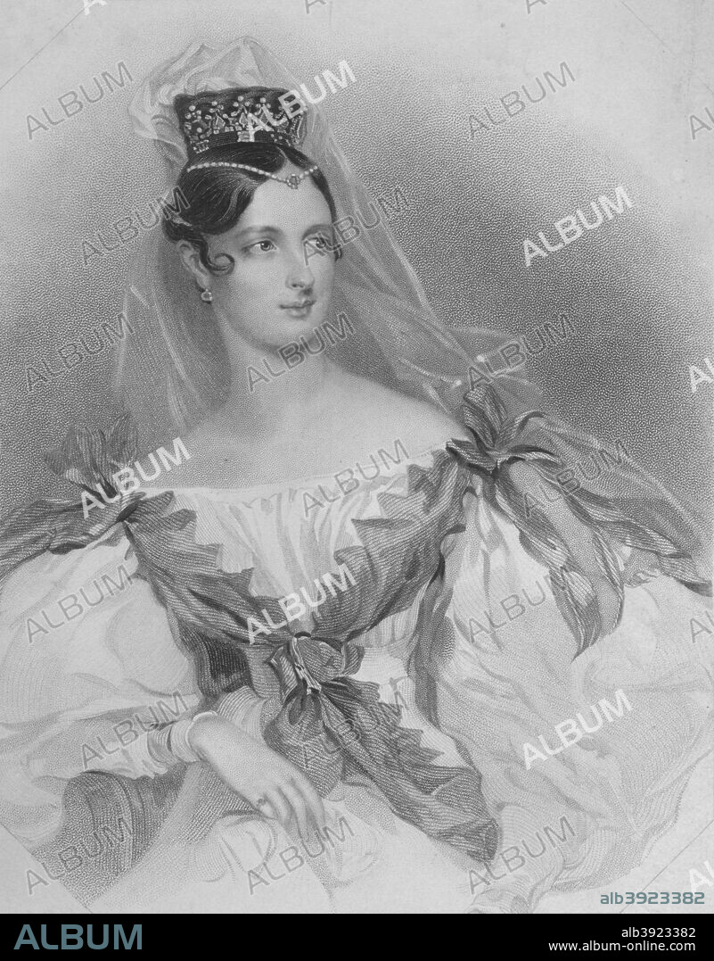 'The Lady Adeline', 1847. Adeline Louisa Maria, Countess of Cardigan and Lancastre was the second wife of English peer James Brudenell, 7th Earl of Cardigan. She was the author of scandalous memoirs, My Recollections, published in 1909.  Queen Victoria had refused to have her at court because Cardigan had left his first wife. After Alfred Edward Chalon (1780-1860). [Joseph Rogerson, London, 1847].