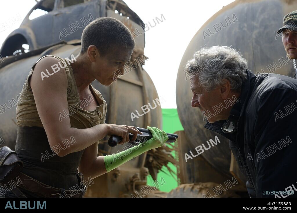 CHARLIZE THERON and GEORGE MILLER in MAD MAX: FURY ROAD, 2015, directed by GEORGE MILLER. Copyright VILLAGE ROADSHOW.