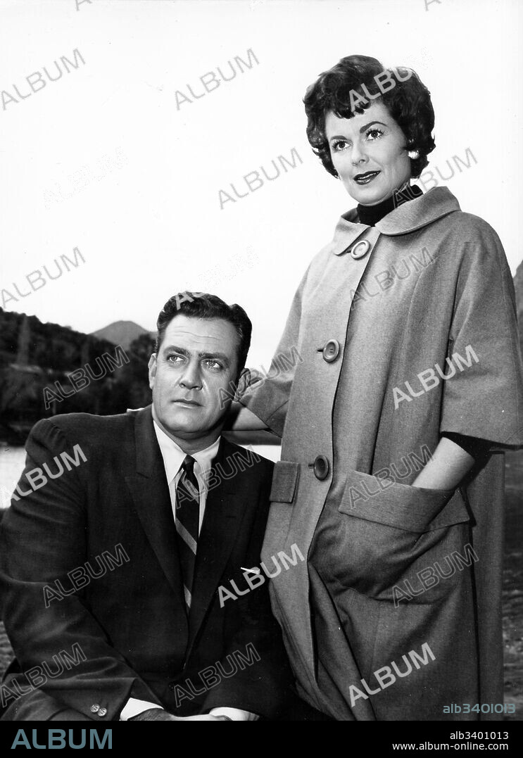BARBARA HALE and RAYMOND BURR in PERRY MASON, 1957. Copyright CB FILMS.