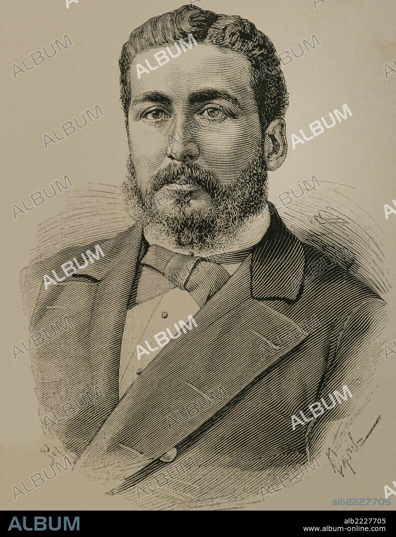 TOMÁS CARLOS CAPUZ ALONSO. Juan Jose Latorre Benavente (1846-1912). Chilean naval officer. Engraving by Capuz in The Spanish and American Illustration, 1879.