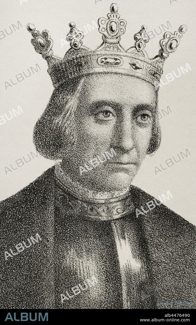 Sancho IV de Castilla, llamado "el Bravo" (1258-1295). Rey de Castilla entre 1284 y 1295. Dibujo por Llanta. Detalle. Litografía. Crónica General de España, Historia Ilustrada y Descriptiva de sus Provincias. Tomo Asturias y León, 1867. Biblioteca Histórico Militar de Barcelona, Cataluña, España.