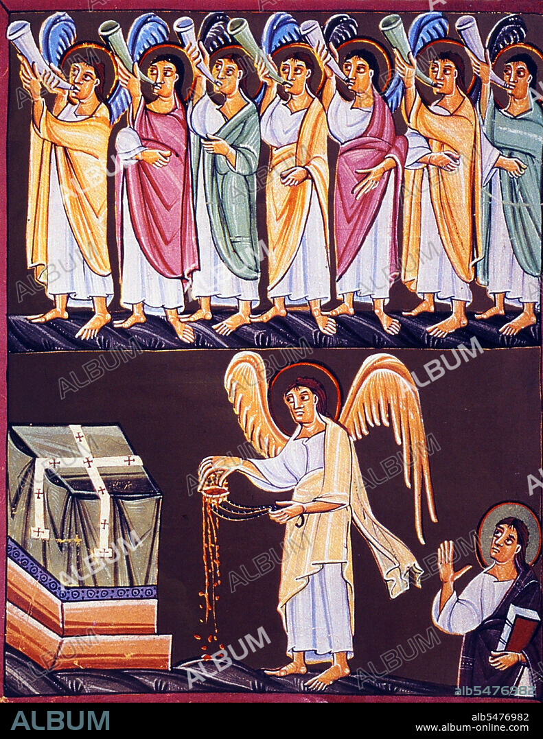 The Bamberg Apocalypse is an 11th century richly illuminated manuscript containing the Book of Revelation and a Gospel Lectionary. It was created in the scriptorium at Reichenau between 1000 and 1020 and is closely related to other Reichenau manuscripts including the Pericopes of Henry II and the Munich Gospels of Otto III. It was commissioned by Otto III. The manuscript was unfinished at the time of Otto's death and was ordered completed by Henry II, who then, along with his wife, Cunigunde, donated it to the newly established Collegiate Abbey of St. Stephan at Bamberg. It is the only extant illustrated Ottonian Apocalypse manuscript. The manuscript has 106 folios and is illuminated with 57 gilded miniatures and over 100 gilded initials. In 2003 it, along with other Ottonian manuscripts produced at Reichenau, was added to the UNESCO Memory of the World International Register.