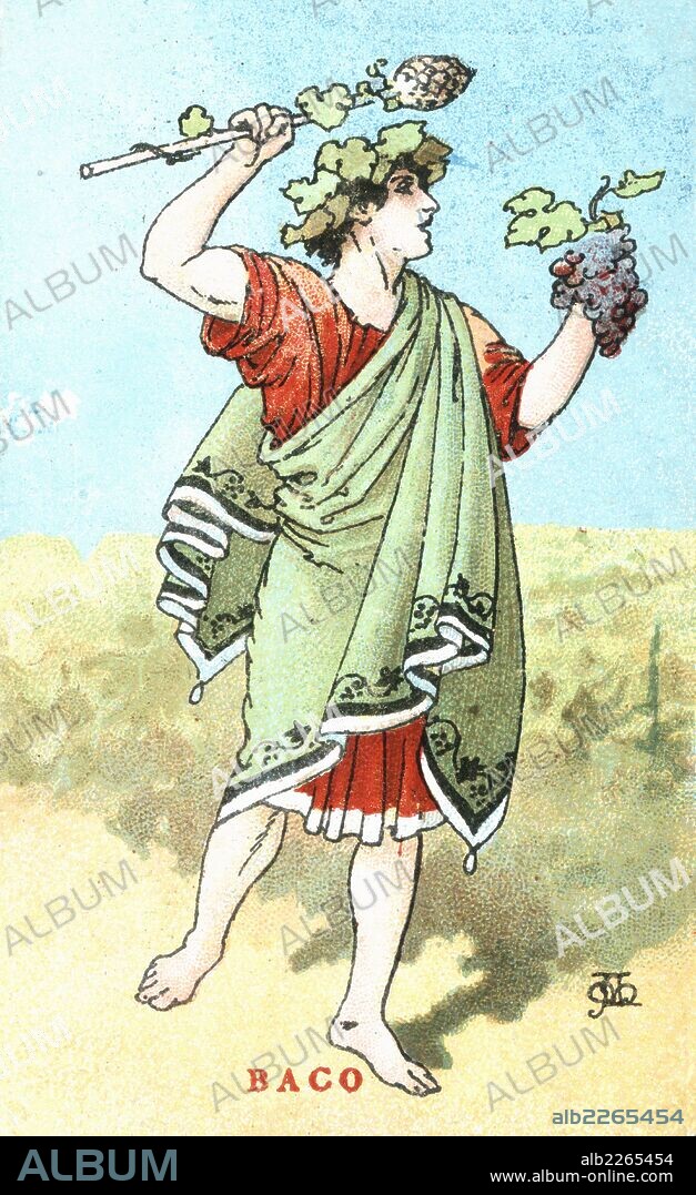 APEL·LES MESTRES I OÑÓS. Mitología. Baco, llamado Dionisos por los griegos, hijo de Júpiter, dio del vino. Años 1920.