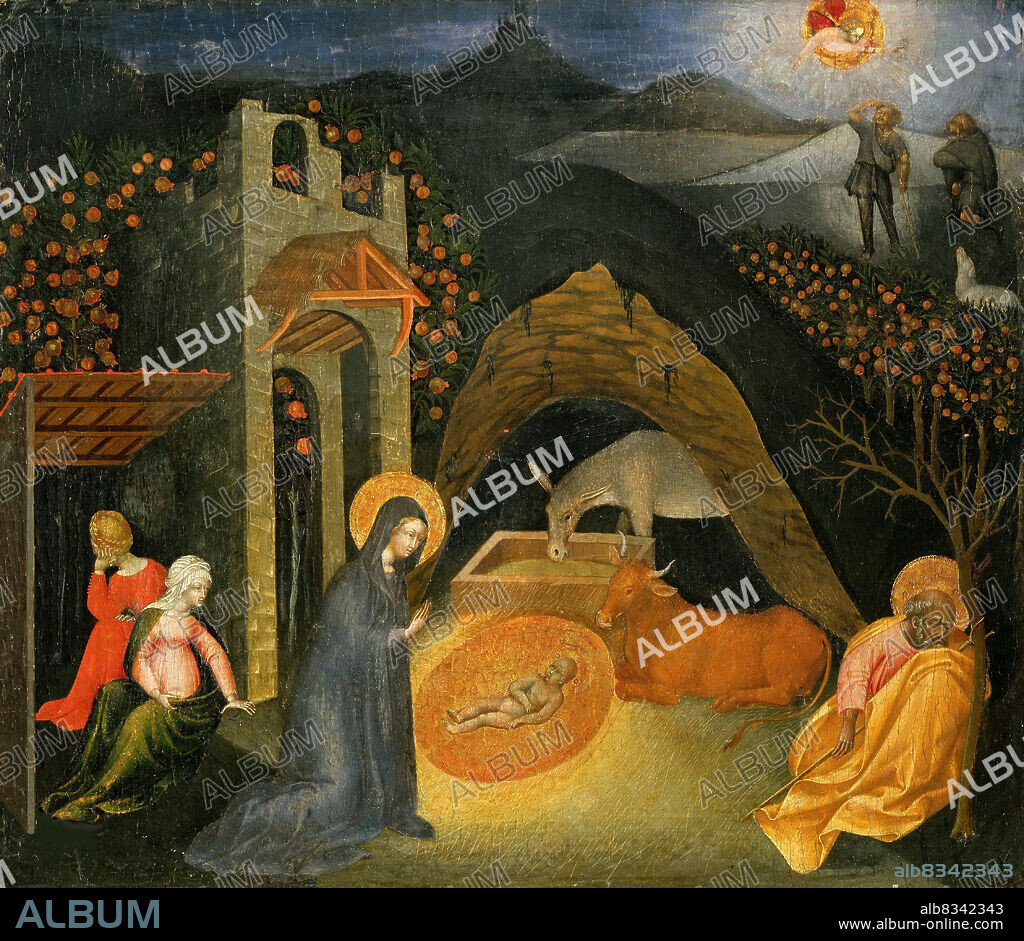 GIOVANNI DI PAOLO. The Nativity with the Annunciation to the Shepherds.