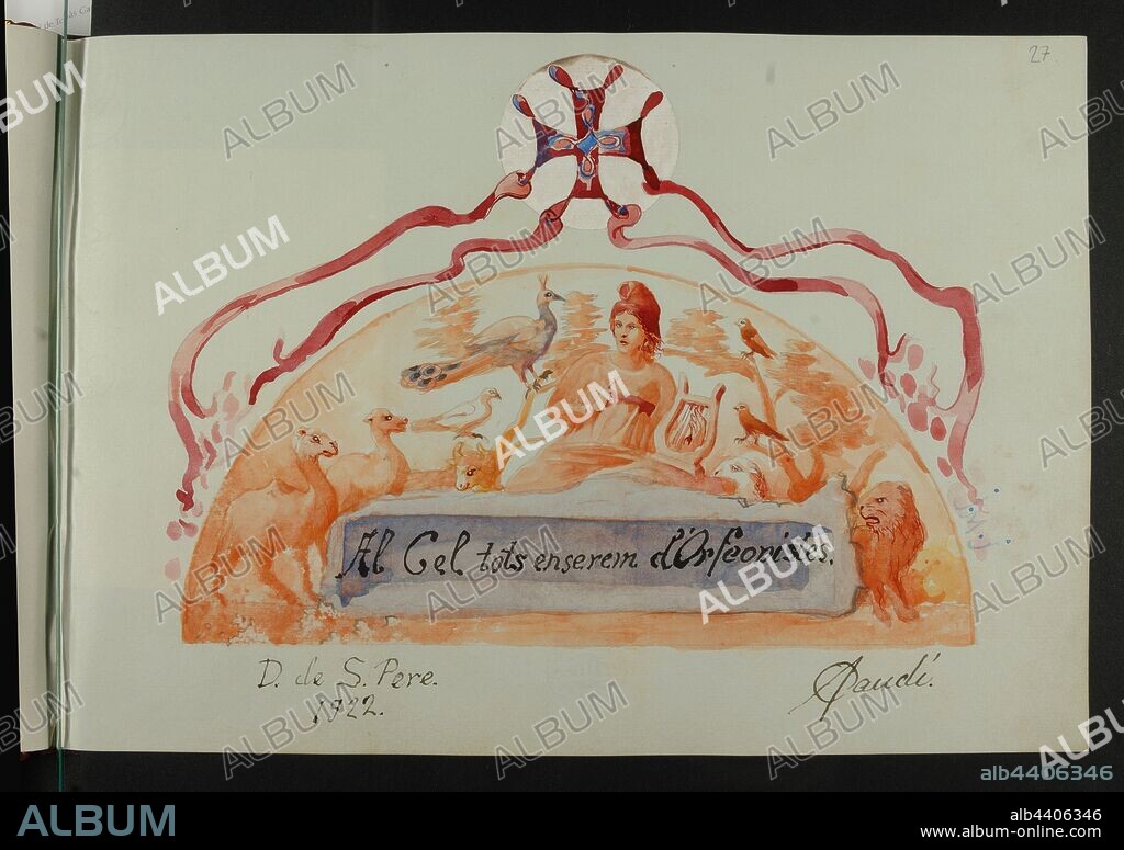 ANTONI GAUDÍ (1852-1926). Dibujo dedicado por Gaudí en el Orfeó Català, 1922.