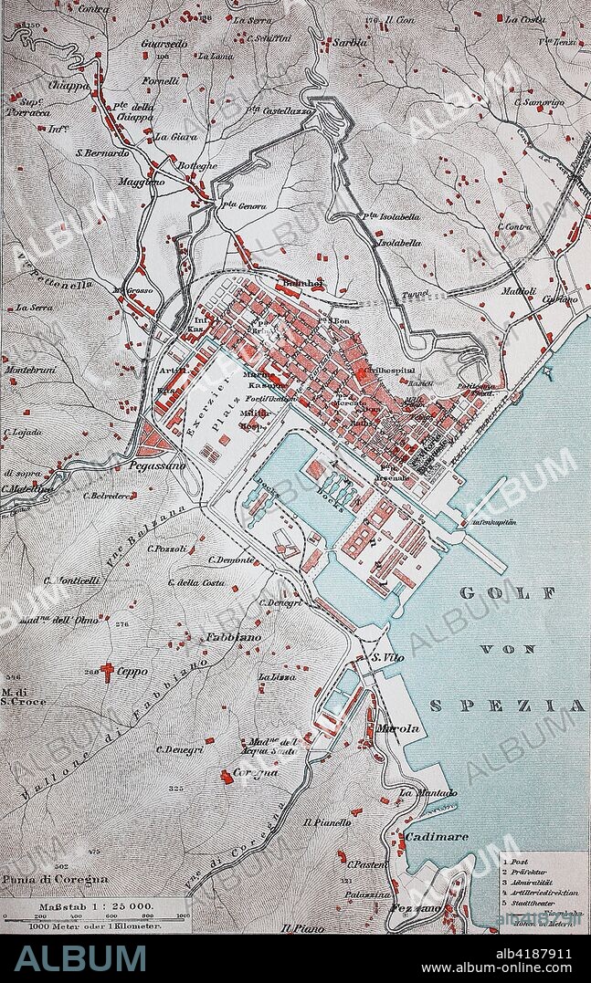 city map from the year 1892: La Spezia, Italy, digital improved reproduction of an original print from the year 1895.