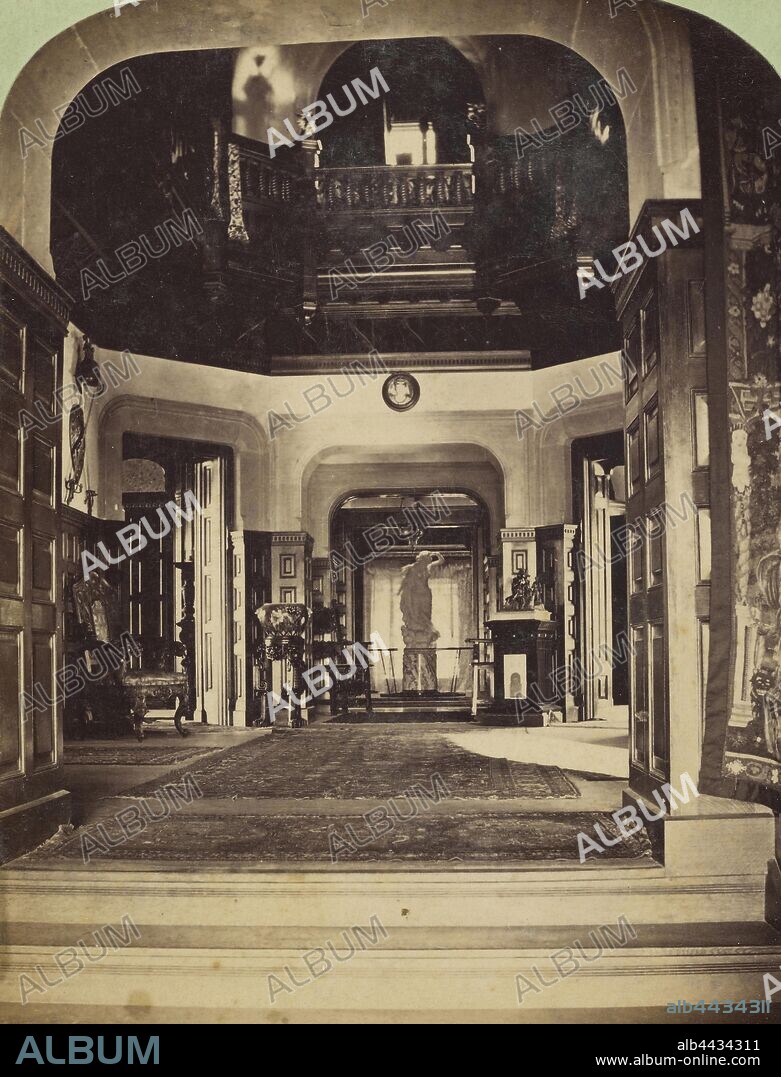 Interior of the McGraw-Fiske Mansion Ithaca, N.Y., from Grand Entrance through Rotunda to Art Gallery. W.H. Miller, Arch., Joseph Dunlap Eagles (American, 1837 - 1907), 1883, Albumen silver print.