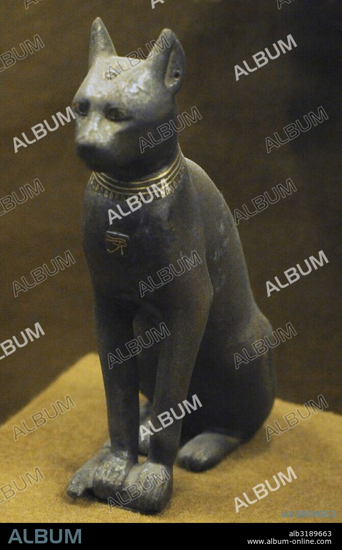 Bronze statue of the goddess Bastet represented as a domesticated cat. The State Hermitage Museum. Saint Petersburg. Russia.