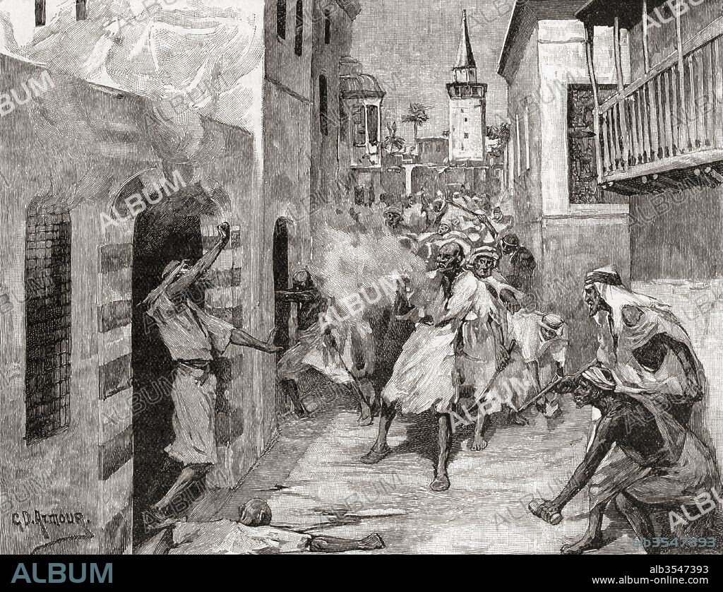 The massacre of Maronite Christians by Druze and Sunni Muslim paramilitary groups in Damascus, Syria during the 1860 Mount Lebanon civil war. From The Century Edition of Cassell's History of England, published c. 1900.