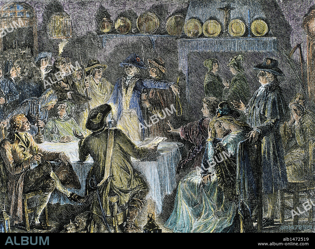 REVOLUCION FRANCESA (1789-1799). "DETENCION DEL REY LUIS XVI (1754-1793) Y SU FAMILIA EN VARENNES, EL 21 DE JUNIO DE 1791, CUANDO TRATABAN DE HUIR DE FRANCIA". Grabado coloreado de "Historia de Francia" (año 1890) .