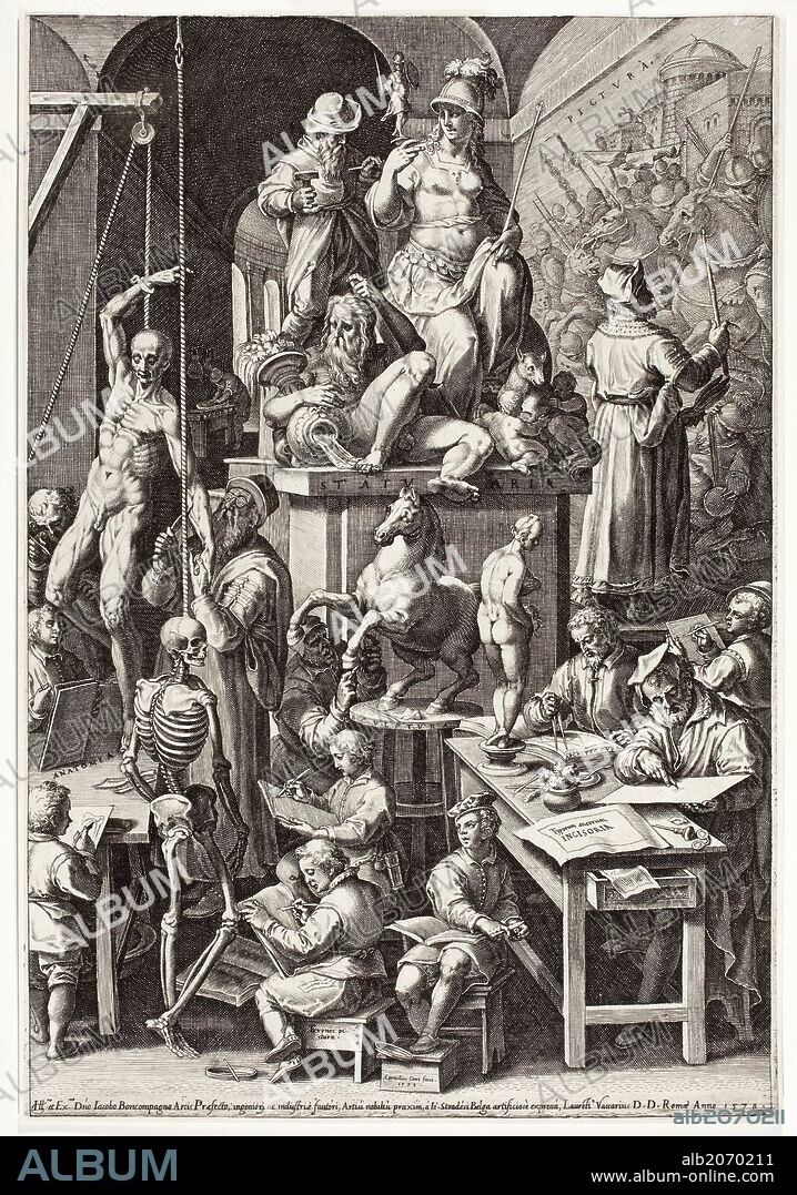 Cornelis Cort / 'La práctica de las Artes', 1573, Escuela Flamenca, Talla dulce: aguafuerte y buril sobre Papel, 436 mm x 297 mm, G02975.