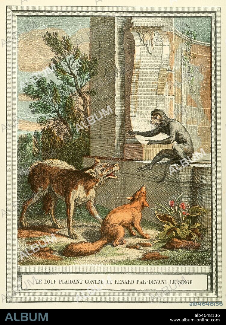 Le loup plaidant contre le renard par devant le singe. Fable de Jean de LA FONTAINE (1621-1695). Illustration de Jean-Baptiste OUDRY (1686-1755). Credit: Collection Jonas/Kharbine-Tapabor.