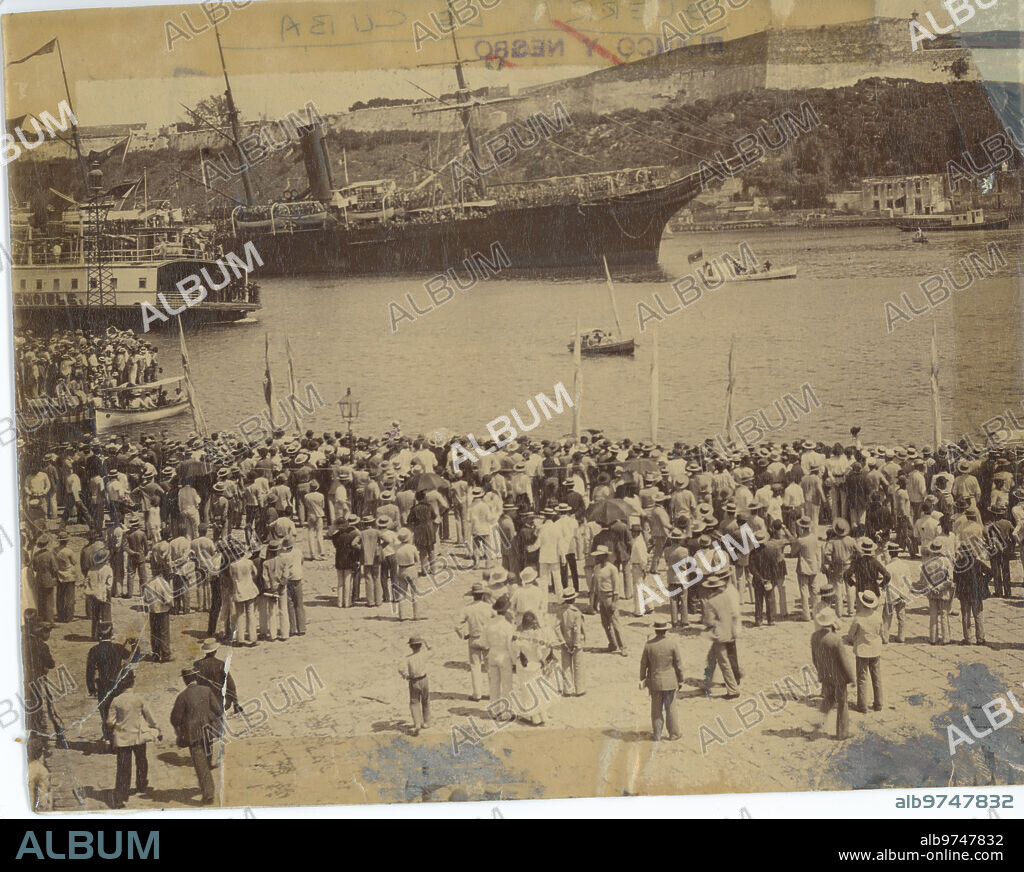 La Habana (Cuba), enero 1896. Guerra de Cuba. El trasatlántico Santiago, que había partido desde Santander el 5 de enero, a su llegada al puerto de La Habana.
