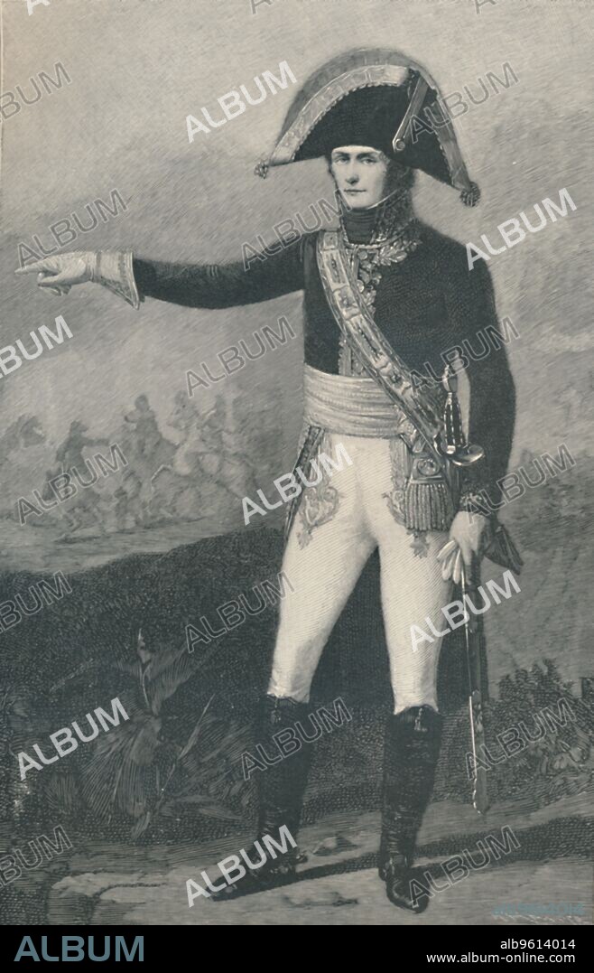 M HAIDER. 'Victor-Emmanuel Leclerc - First Husband of Pauline Bonaparte', c1800, (1896). Charles Victoire Emmanuel Leclerc (1772-1802) was a French Army general who served under Napoleon Bonaparte during the French Revolution. He married Pauline Bonaparte, Napoleon's sister, in 1797. Engraving after the painting by François Kinson. From Life of Napoleon Bonaparte, Volume II, by William Milligan Sloane. [The Century Co., Macmillan & Co., Limited, New York & London, 1896].
