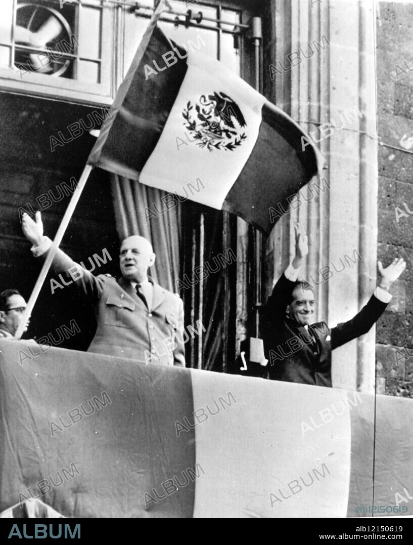 FRENCH PRESIDENT CHARLES DE GAULLE WITH PRESIDENT OF MEXICO ADOLFO LOPEZ MATEOS IN MEXICO CITY ;. 14 OCTOBER 1964.