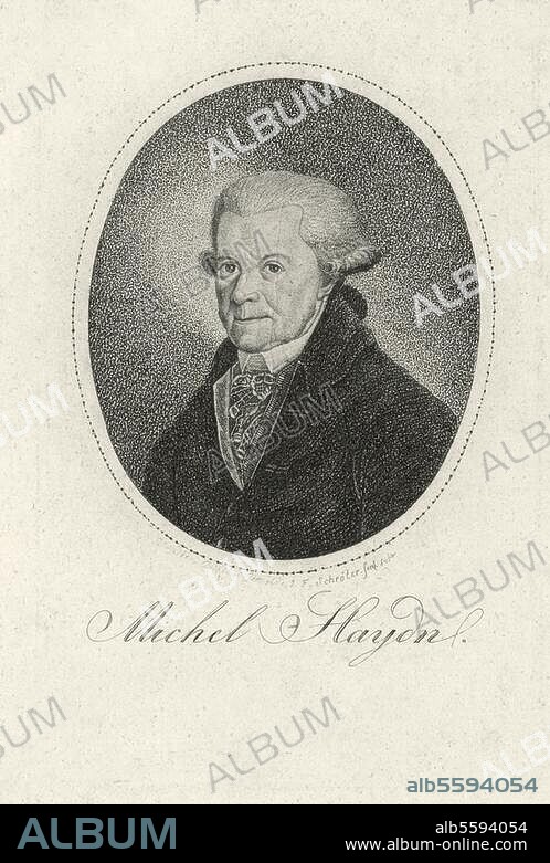 JOHANN FRIEDRICH SCHRÖTER. Haydn, Johann Michael Komponist (Bruder von Joseph H.). Rohrau (getauft 14.9.) 1737 - Salzburg. 10.8.1806. Porträt. Punktierstich, um 1800, von Johann Friedrich Schröter (1770-1836). 9,8 × 7,7 cm. Berlin, Sammlung Archiv für Kunst und Geschichte.