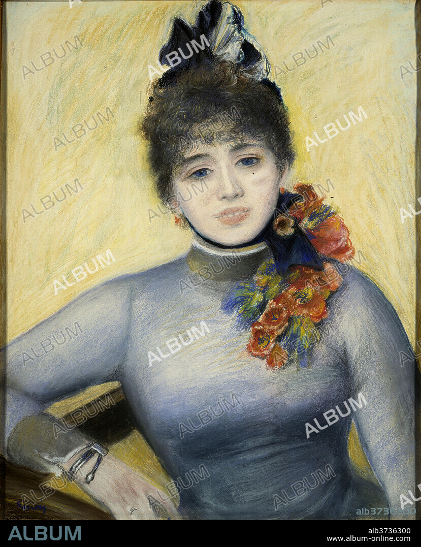 AUGUSTE RENOIR. Caroline Rémy ("Séverine"). Dated: c. 1885. Dimensions: Overall: 62.3 x 50.8 cm (24 1/2 x 20 in.)  framed: 86.3 x 76.2 cm (34 x 30 in.). Medium: pastel on paper.