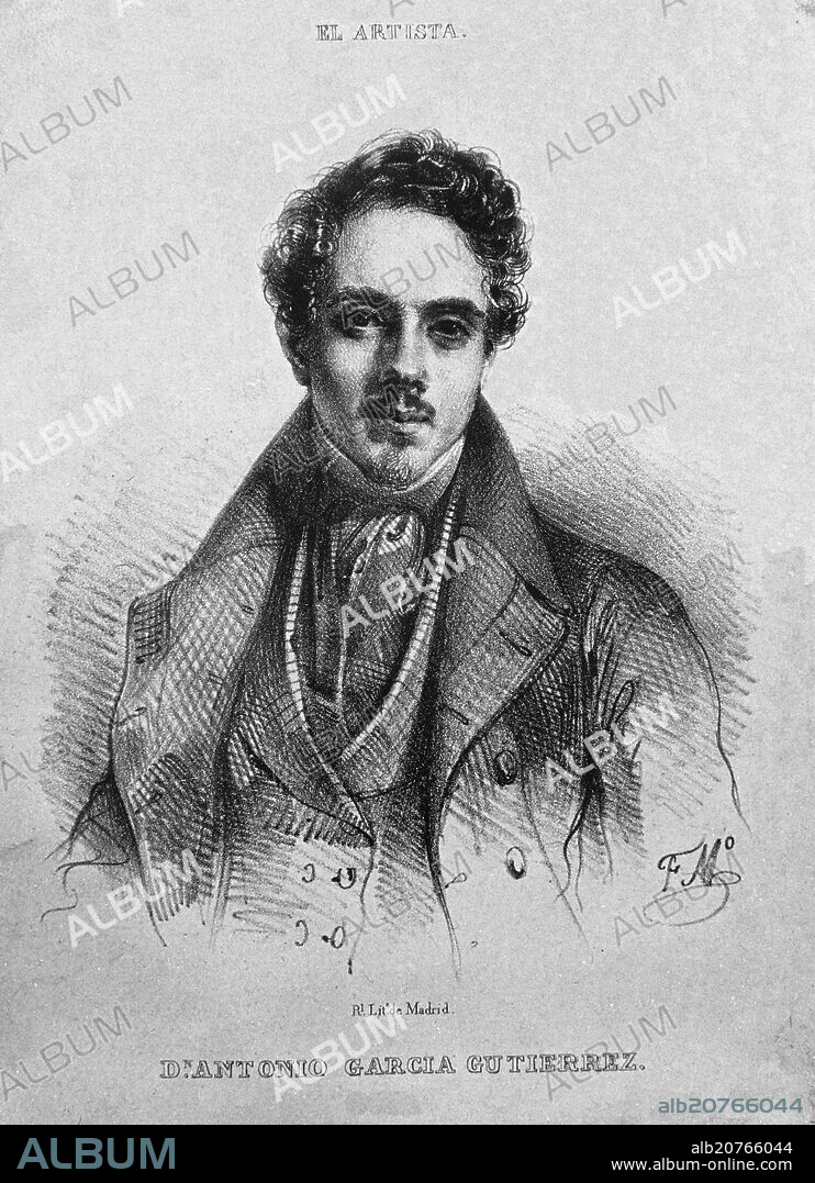 RETRATO DE DON ANTONIO GARCIA GUTIERREZ - LITOGRAFIA S XIX.