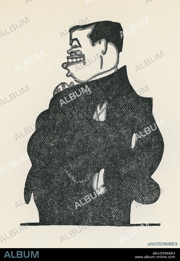 JAUME PASSARELL RIBÓ. Josep Suñol Garriga (1898-1936), industrial y político nacionalista catalán, presidente del Futbol Club Barcelona fusilado durante la guerra civil española. Caricatura de Jaume Passarell. Año 1930.