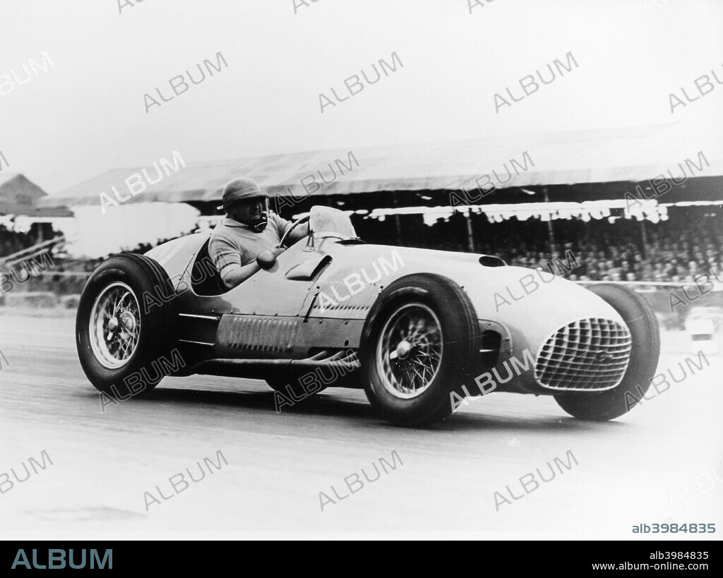 Froilan Gonzalez driving a Ferrari, early 1950s. Nicknamed the 'Bull of the Pampas' Jose Froilan Gonzalez had the unusual distinction of winning the first Championship Grand Prix he entered, the 1951 British Grand Prix at Silverstone, in which he drove a Ferrari. He won again at Silverstone in 1954, but after a serious sportscar accident practising for the Tourist Trophy, he only appeared in one Grand Prix outside his native Argentina after 1954. Sharing a Ferrari with Maurice Trintignant, Gonzalez also won the Le Mans 24 Hours in 1954.