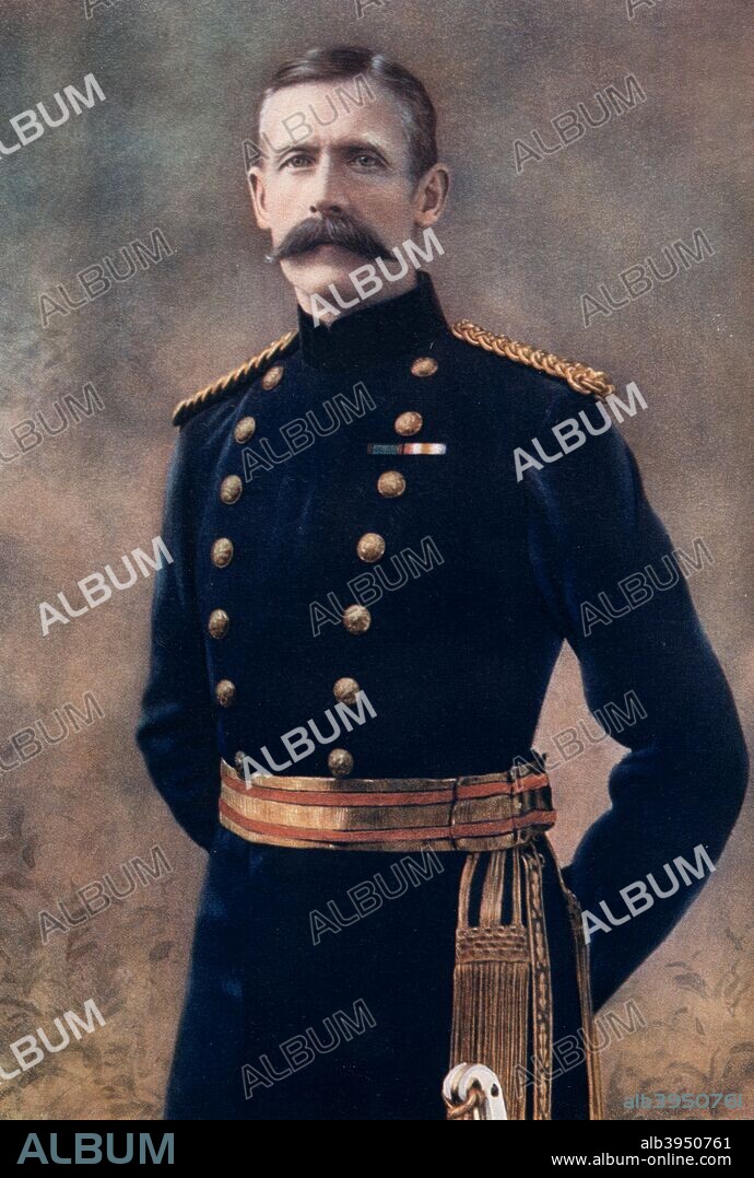 Major-General George Pretyman, Military Commandant, Bloemfontein, South Africa, 1902. Aide-de-Camp on the march to Kandahar in the Seconf Afghan War, he was reunited with Field Marshal Lord Roberts in the South African campign as HQ Commandant. Portrait from Celebrities of the Army, published by George Newnes, (London, 1902).