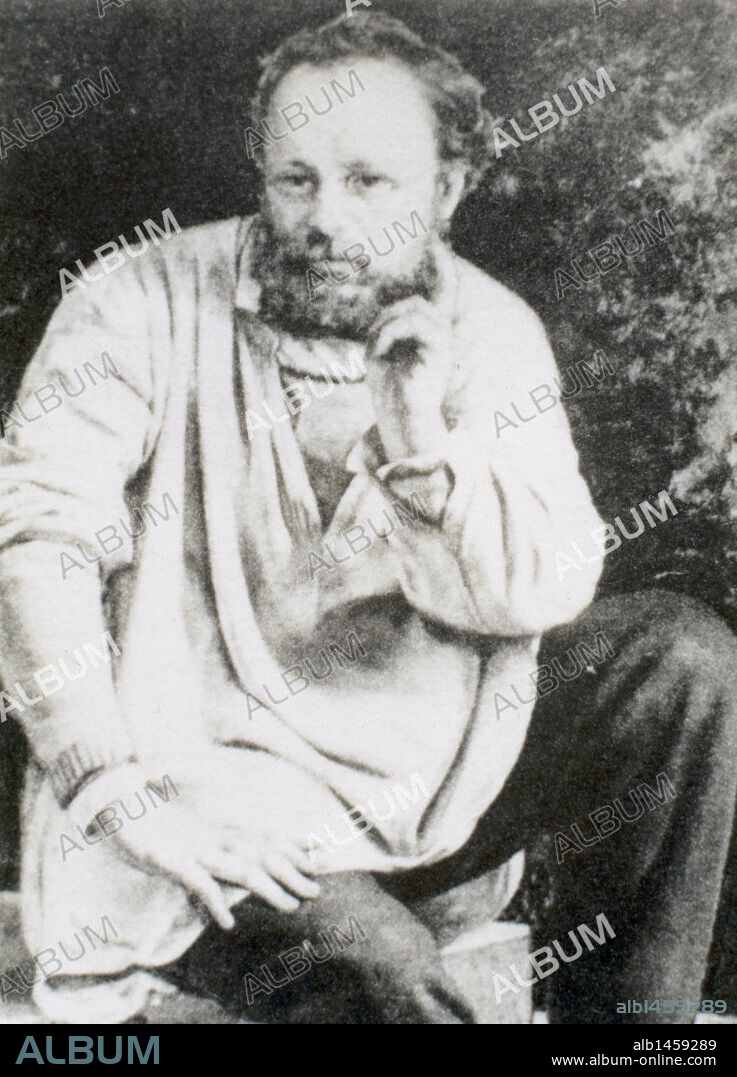 PIERRE-JOSEPH PROUDHON (1809-1865). Filósofo y revolucionario anarquista francés. S. XIX. Fotografía a partir del retrato que el pintor francés Gustave Courbet le realizó en 1865 ("PROUDHON Y SUS HIJOS EN 1853").