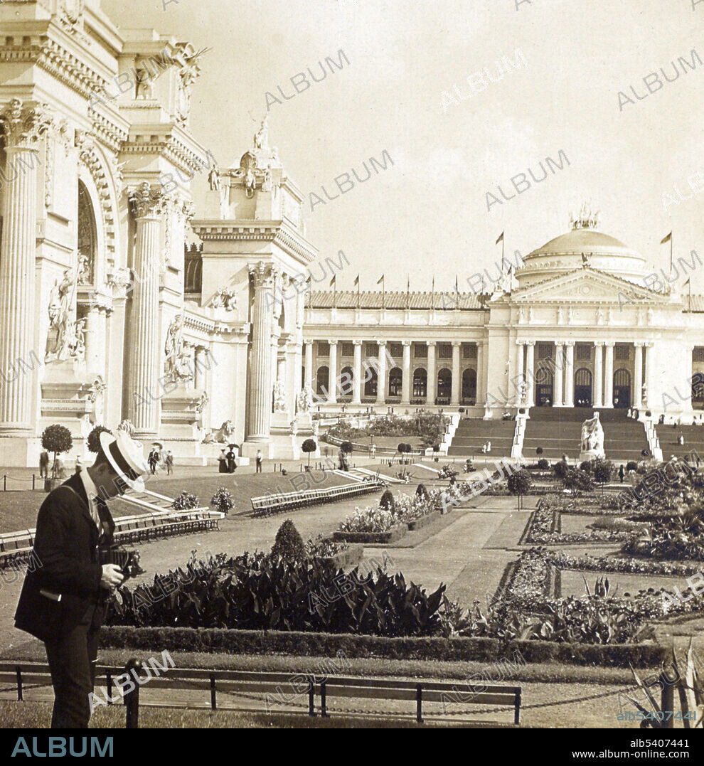 Cropped stereograph of an unidentified man taking photo at the Palace of Liberal Arts and Government Building from across the Sunken Gardens, Louisiana Purchase Exposition. The Louisiana Purchase Exposition, informally known as the St. Louis World's Fair, was an international exposition held in St. Louis, Missouri, USA, from April 30 to December 1, 1904. More than 60 countries and 43 of the 45 American states maintained exhibition spaces at the fair, which was attended by nearly 19.7 million people. Historians generally emphasize the prominence of themes of race and empire, and the fair's long-lasting impact on intellectuals in the fields of history, art history, architecture and anthropology. From the point of view of the memory of the average person who attended the fair, it primarily promoted entertainment, consumer goods and popular culture. Keystone View Company, 1904.