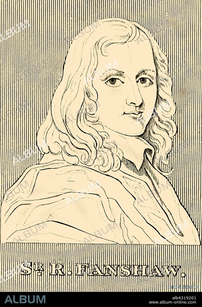 'Sir R. Fanshaw', (1608-1666), 1830. Sir Richard Fanshawe, 1st Baronet (1608-1666) English poet, translator, linguist, diplomat and politician, educated at Jesus College, Cambridge. Sat in the House of Commons from 1661 to 1666 and supported the Royalists During the English Civil War and served King Charles II.  From "Biographical Illustrations", by Alfred Howard. [Thomas Tegg, R. Griffin and Co., J. Cumming, London, Glasgow and Dublin, 1830].