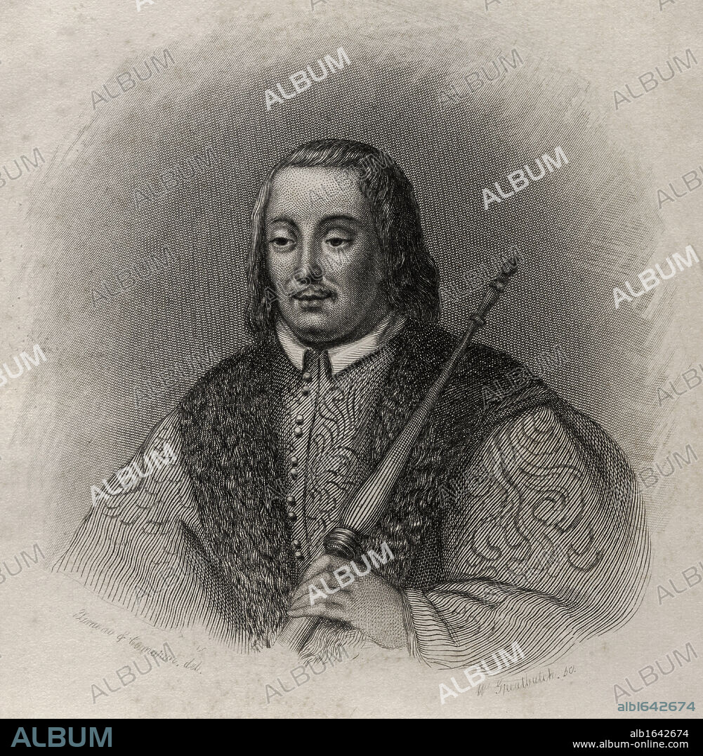 Ferdinand V, called Ferdinand The Catholic 1452-1516. King of Castile,1474-1504. As Ferdinand II he was also King of Sicily 1468-1516 and of Aragon 1479-1516, as Ferdinand III, King of Naples 1504-1516. Engraving by W. Geatbatch. From the book "History of the reign of Ferdinand and Isabella, The Catholic, of Spain Volume I" by William.H.Prescott, published 1851.