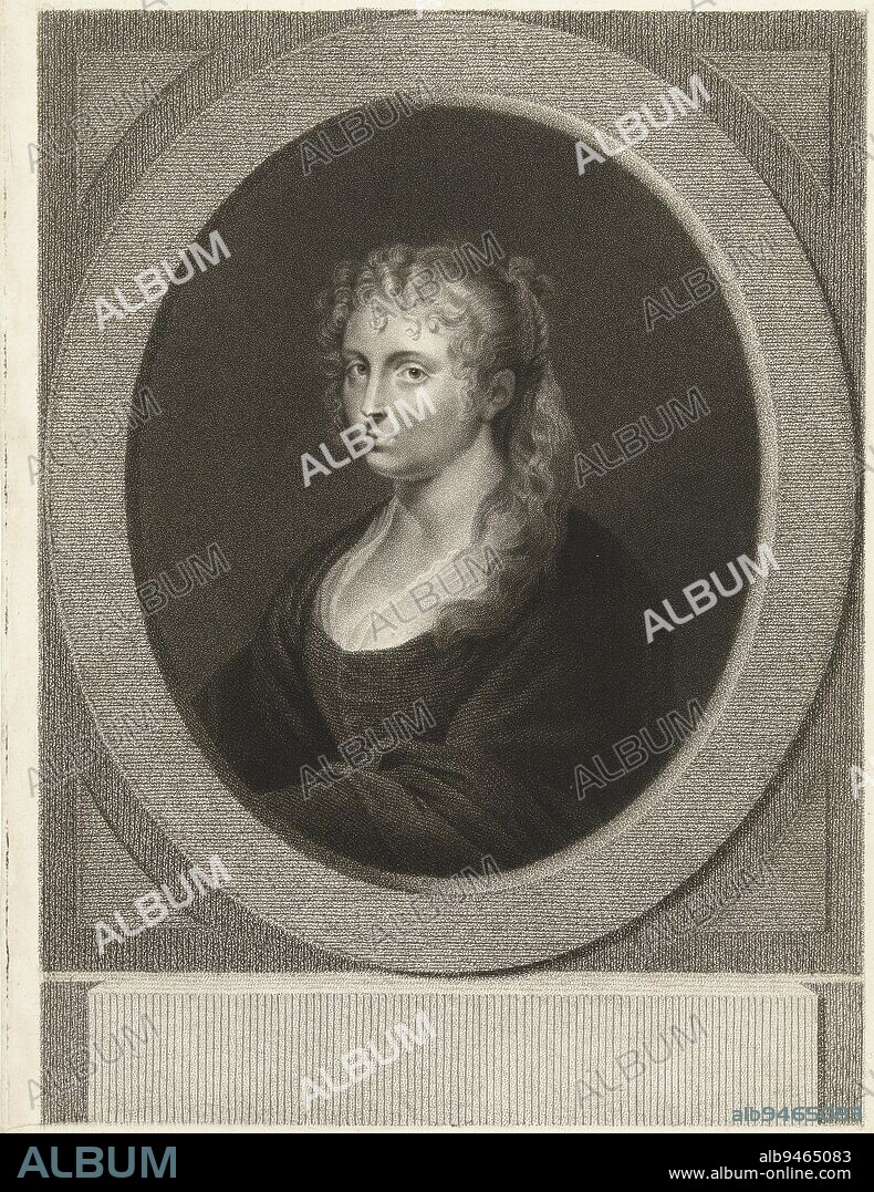 Portrait bust of painter Peter Paul Rubens' first wife, Isabella Brant, in oval., Portrait of Isabella Brant, print maker: Lambertus Antonius Claessens, after: Peter Paul Rubens, Paris, c. 1829 - c. 1834, paper, engraving, h 298 mm × w 215 mm.