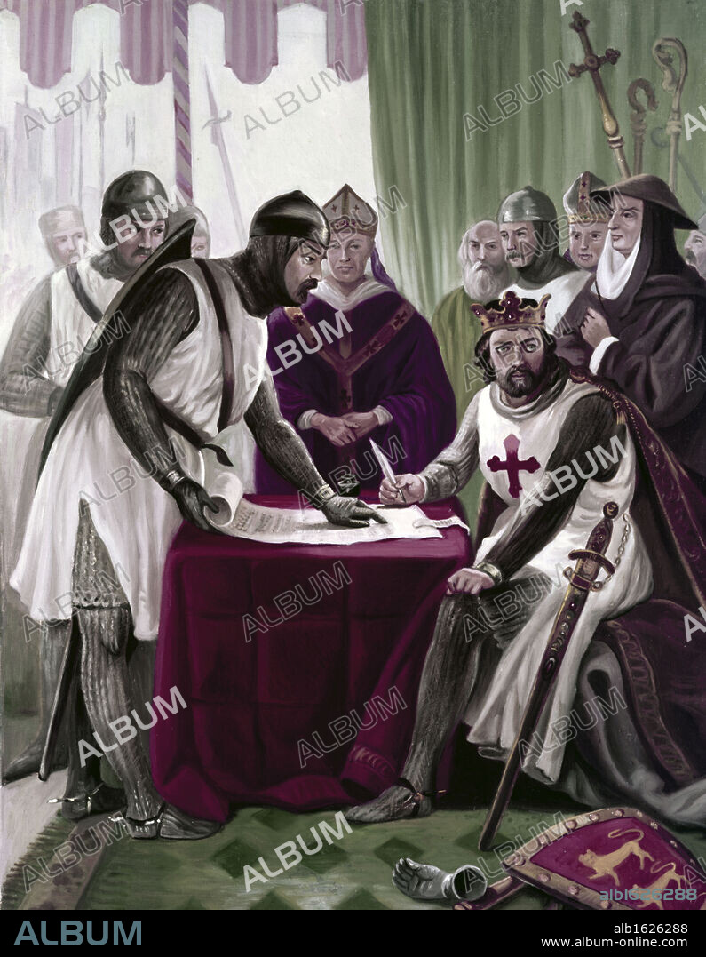 WORLD HISTORY / GREAT BRITIAN. King John Signing the Magna Carta, 1215, Artist Unknown.