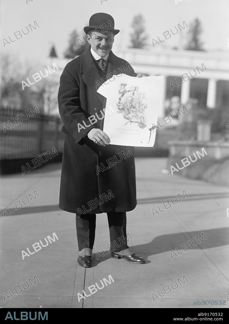HARRIS & EWING. P.H. Chadbourn, 1913. Print with portraits of Elisabeth of Bavaria, US president Woodrow Wilson and King Albert I of Belgium: 'Au loyal President de la libre Amerique, un coeur liègeois [illigible]...(to the loyal president of free America, a Liègian heart).